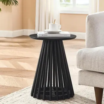 15.7"" Wood Round Coffee Table For Living Room,Simple Circle End Table With Solid Wood Legs,Cross Base Coffee Table For 1