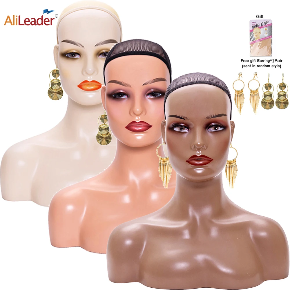 

Realistic Female Mannequin Head for Wig Display Professional Manikin Head with Shoulder and 360° Rotating Display Turntable