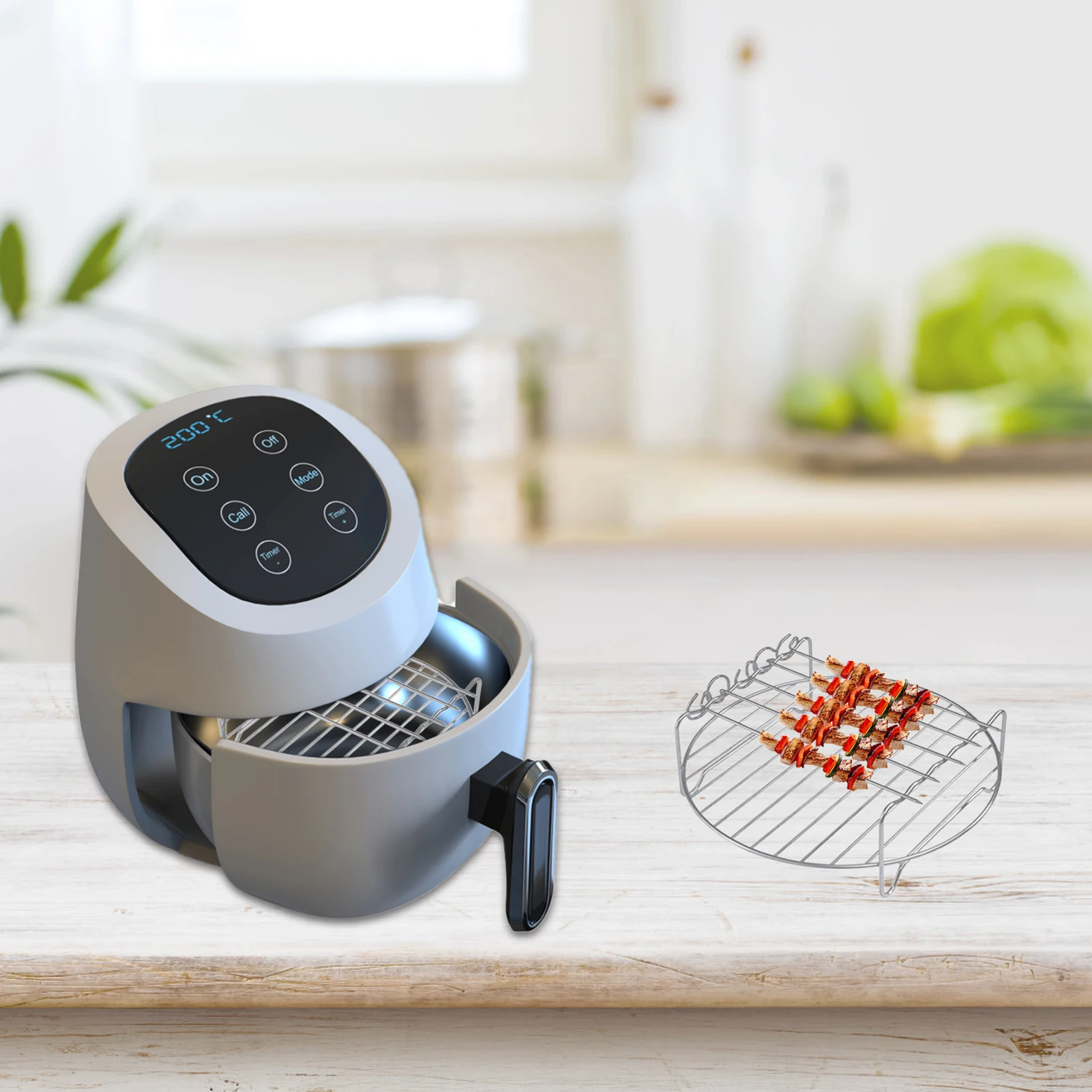 Air Fryer Double Layer Rack 4 Pin/5 Pin Round Grill Pan With Skewer Air