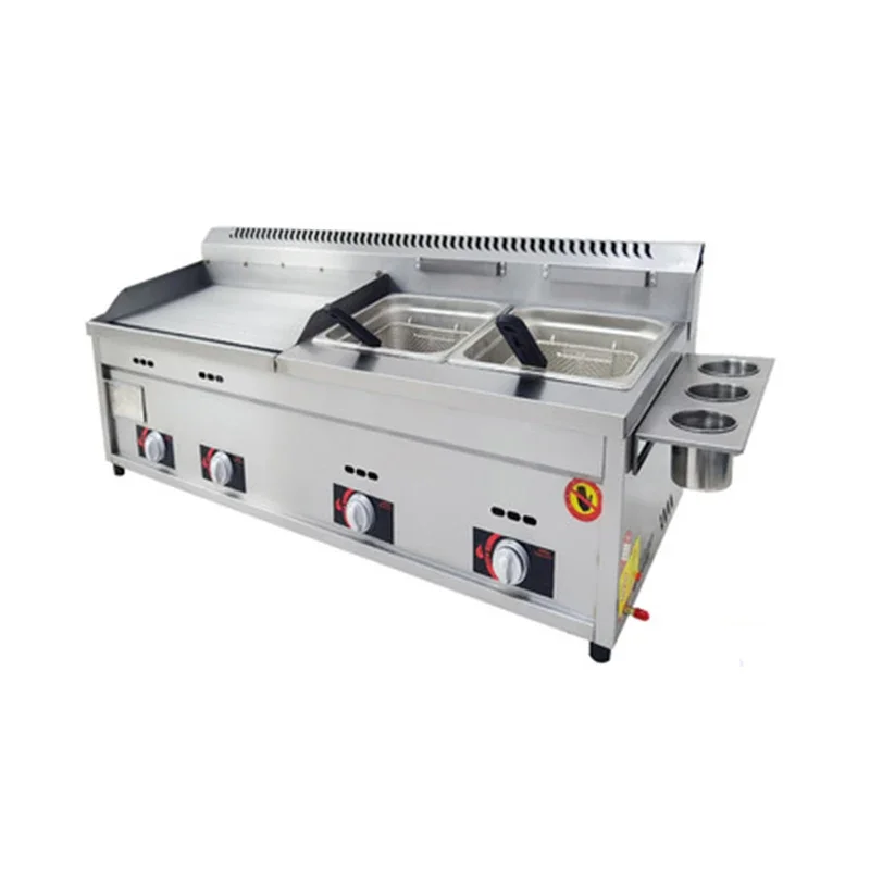 Gas Griddle Fryer All-In-One Machine Commercial Pancake Maker Grilled Squid Teppanyaki Equipment Gas Fryer Oden Frying Pan 5