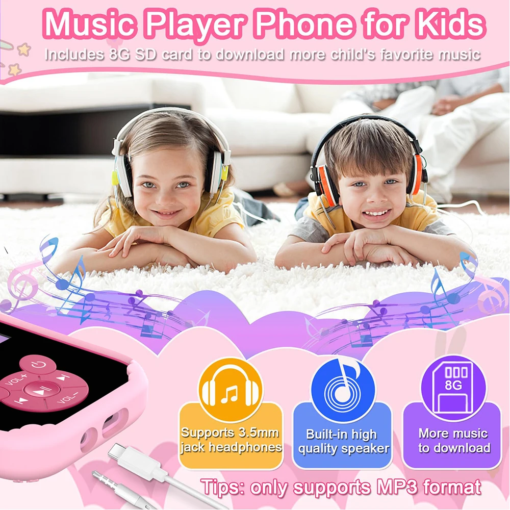 Kids Smart Phone Educational Toys Dual Camera Music Player Baby Phone With 8G Memro Game Learning for Age 3-12 Brithday Gifts 6