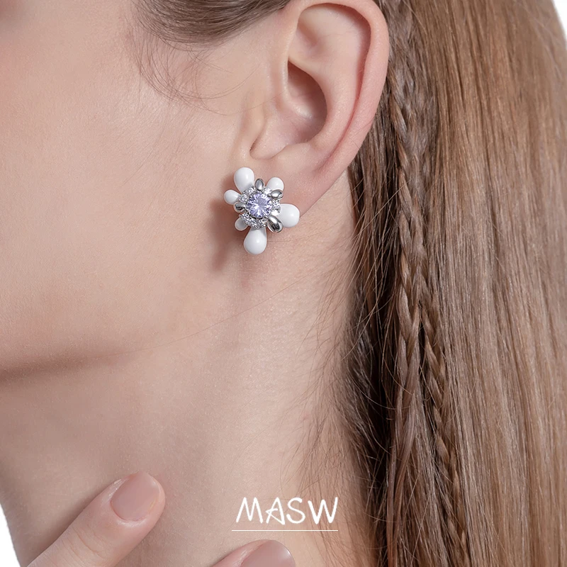 MASW Original Design 2023 Trend New Senior Sense High Quality Brass Purple White Flower Earrings For Women Girl Fashion Jewelry