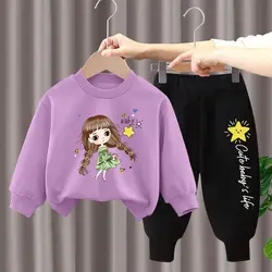 New Girls Cartoon Sets 2023 Kids Long Sleeve Sports Shirts + Pants Suits Autumn Spring Children‘s Clothing Teen 3-8 Year