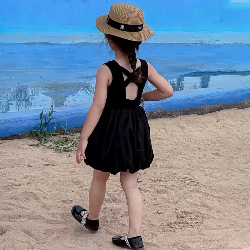 childrens black party dresses Baby/Kids Girls High Low Layered Tulle Evening Party Dresses Black color / child-10