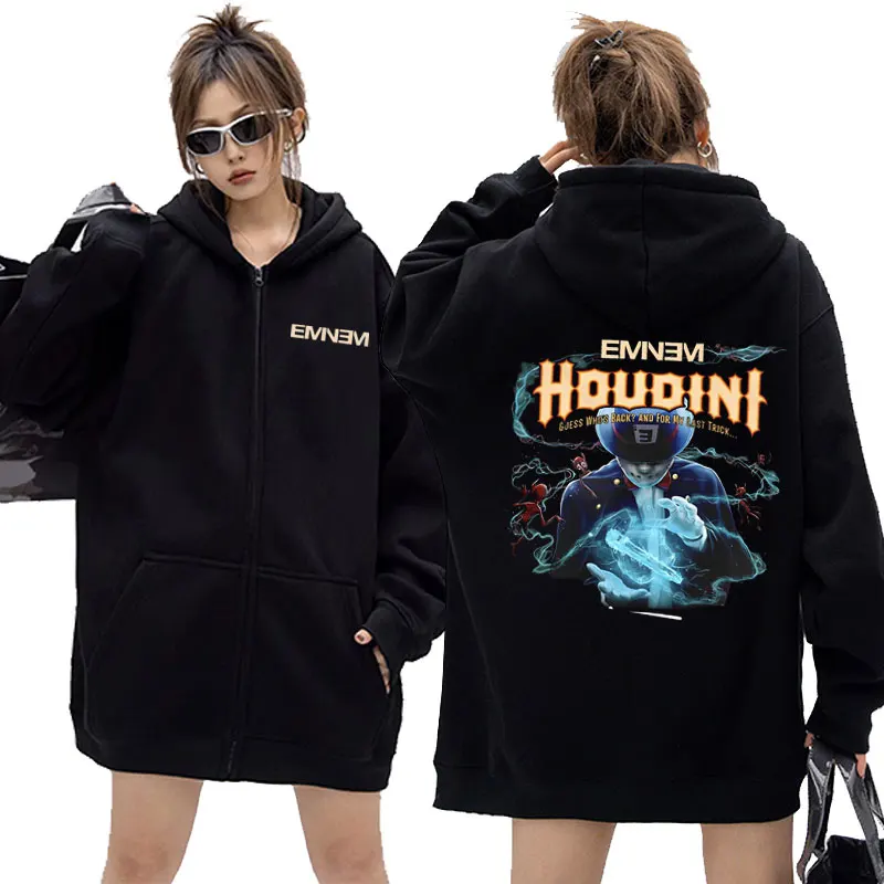Rapper Eminem Houdini Guess Who's Back and For My Last Trick Zipper Hoodie Men Hip Hop Trend Zip Up Jacket Male Fleece Hoodies