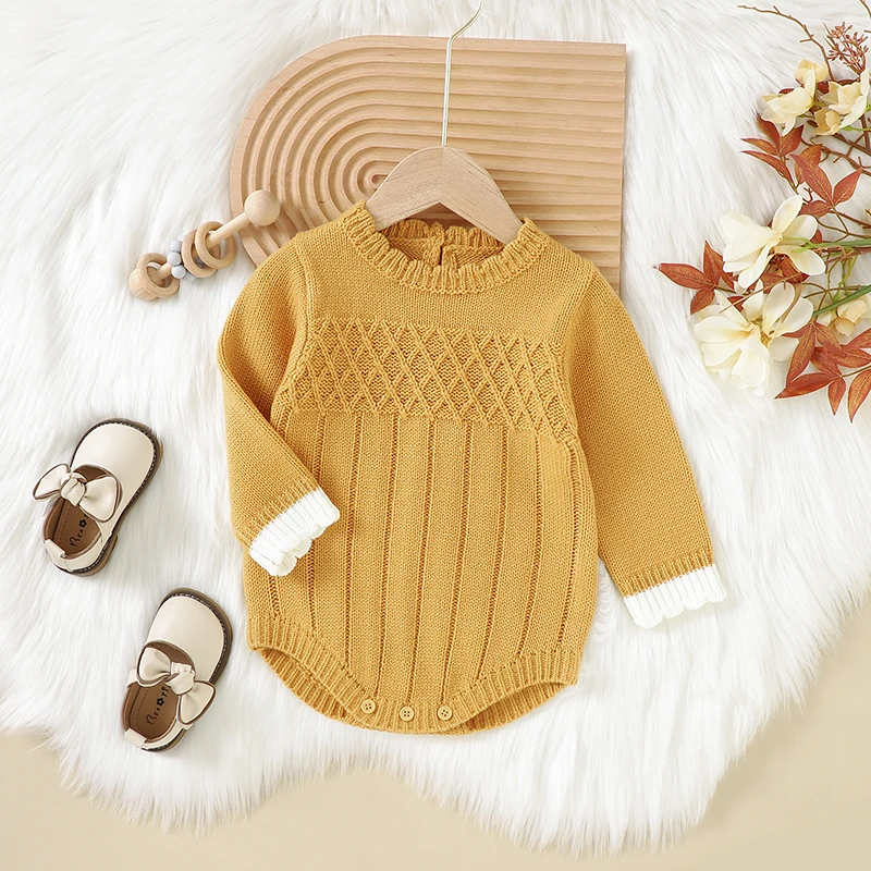 

Infant Bodysuits Spring Autumn Long Sleeve Knit Newborn Boys Girls Onesie Tops One Pieces Toddler Unisex Jumpsuits Outfits 0-18m