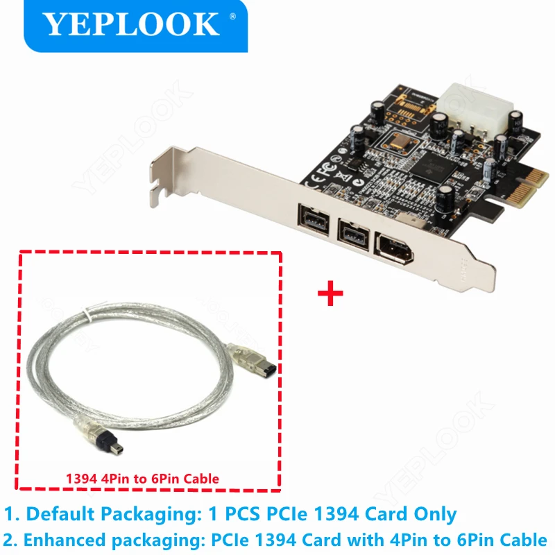 

PCIe x1 1394 Card 3 Ports 2x 1394B &1x 1394A (2B1A) IEEE Firewire TI XIO2213 Chipset 4Pin Power for DV Camera HD Video Capture