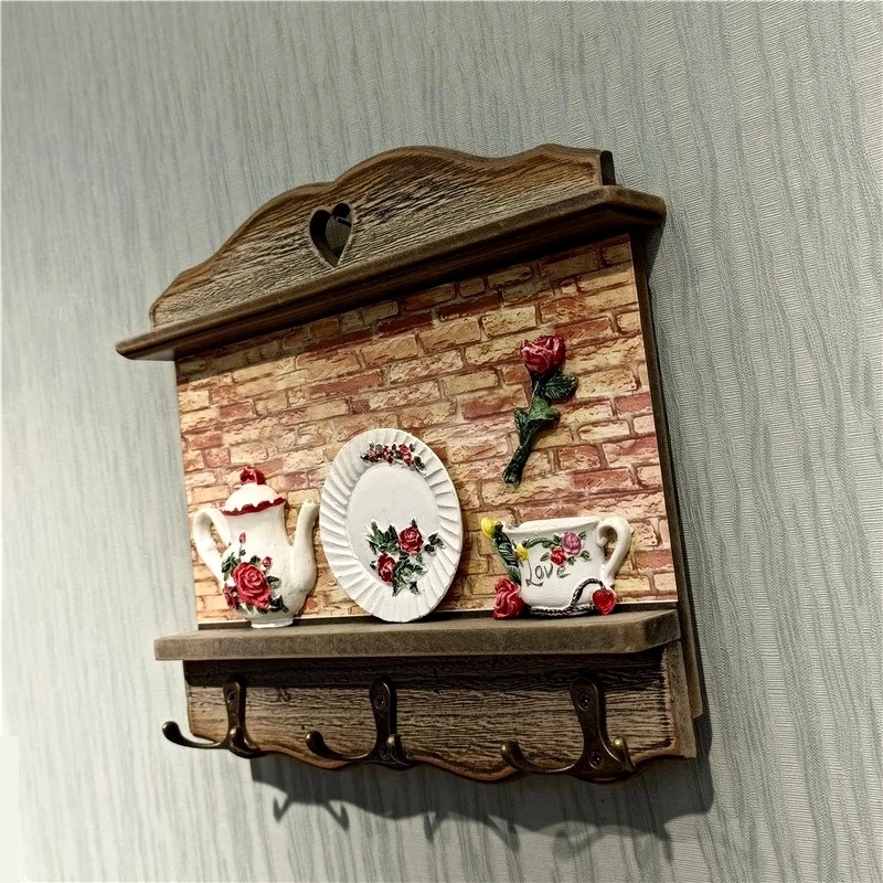 Wooden Home Miniture Key Hook Ornamental Metal Tableware Model Wall Handbag Hanger Everyday Convenience Homeware Decor Door 6