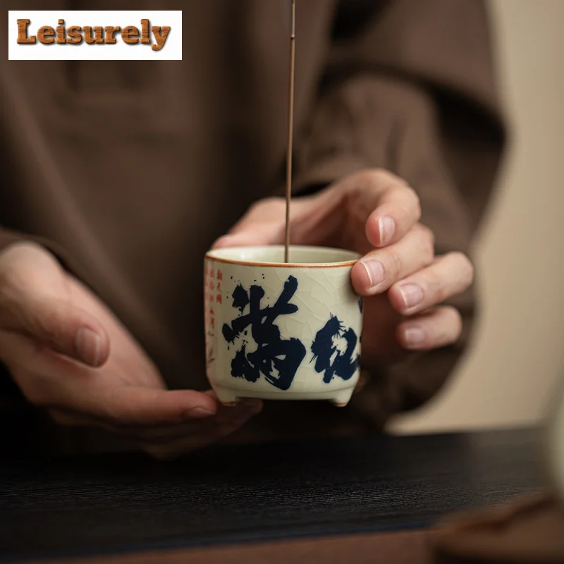 Imitation Song Ru Kiln Porcelain Incense Stick Burner Man Jianghong Aromatherapy Base Line Burner Zen Censer Burner Holder Craft