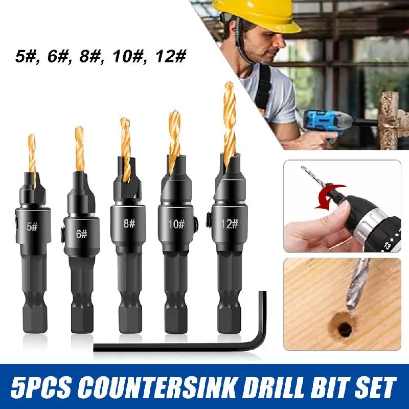 4/5PCS Conical Drill Bit Countersink Drill Woodworking Drilling Pilot Holes HSS Universal Counterbore Cutter Screw Hole Drill
