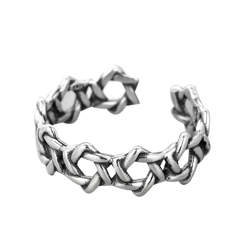 

S925 sterling silver personality retro six awn star opening ring temperament female jewelry