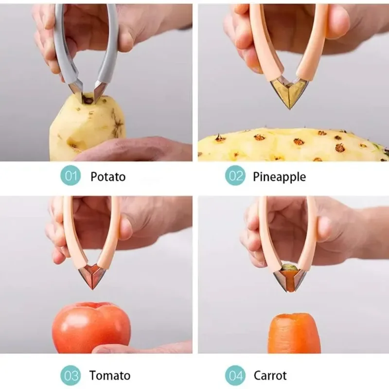 Stainless Steel Pineapple Eye Corer Fruit Vegetable Knives Stem Remover Clip Strawberry Huller Peeler Tweezers Kitchen Gadgets
