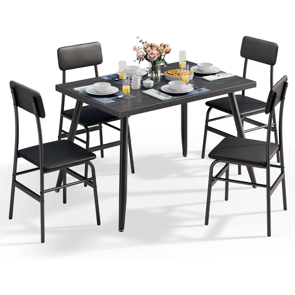 5 Piece Dining Table Set for 4, Modern Metal & Wood Kitchen Dinner Table with Chairs, Space-Saving, Perfect  Apartments 2