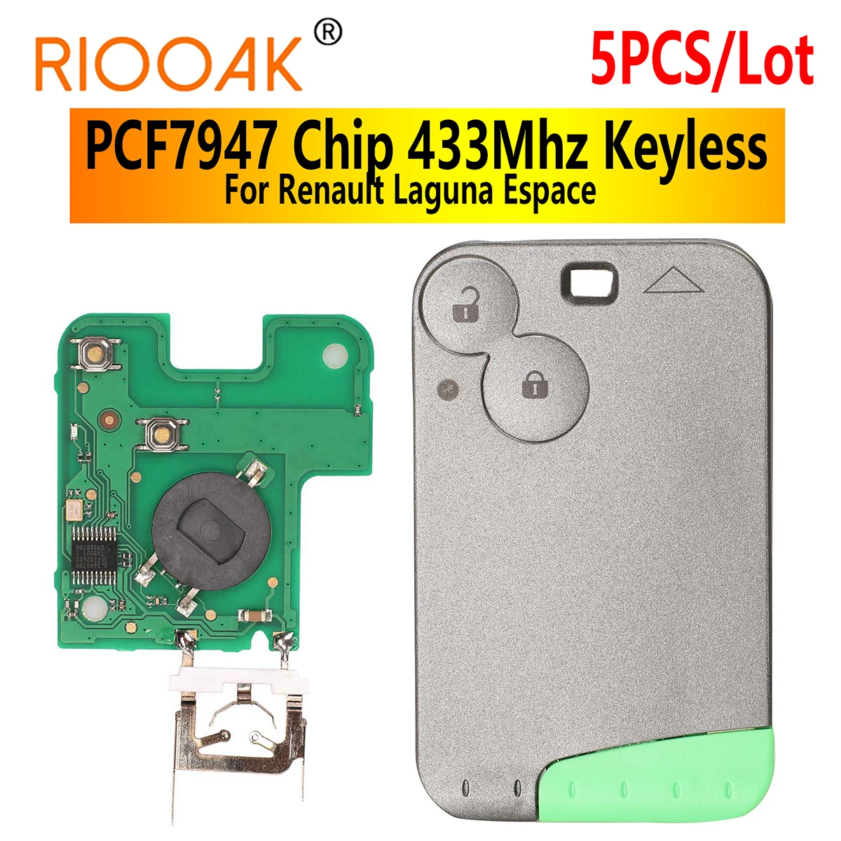 

5pcs /Lot Keyless Smart Card Remote Key for Renault Laguna Espace PCF7947 Chip 433Mhz 2 Buttons Smart Fob
