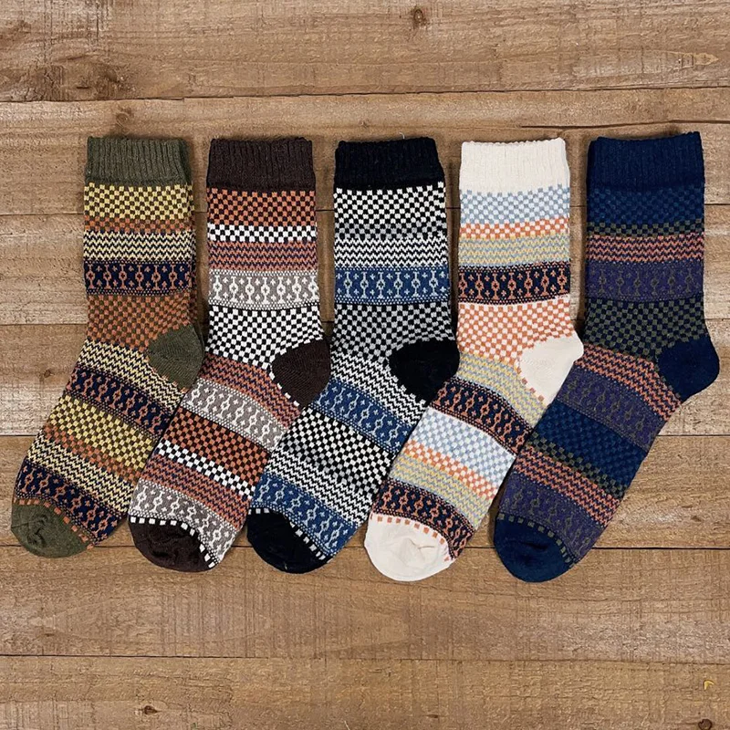 5 Pairs Lot Pack Autumn Winter New Men Women Socks Retro Wool Thickened Warm Casual High Quality Snow Socks Christmas Gift 42-47