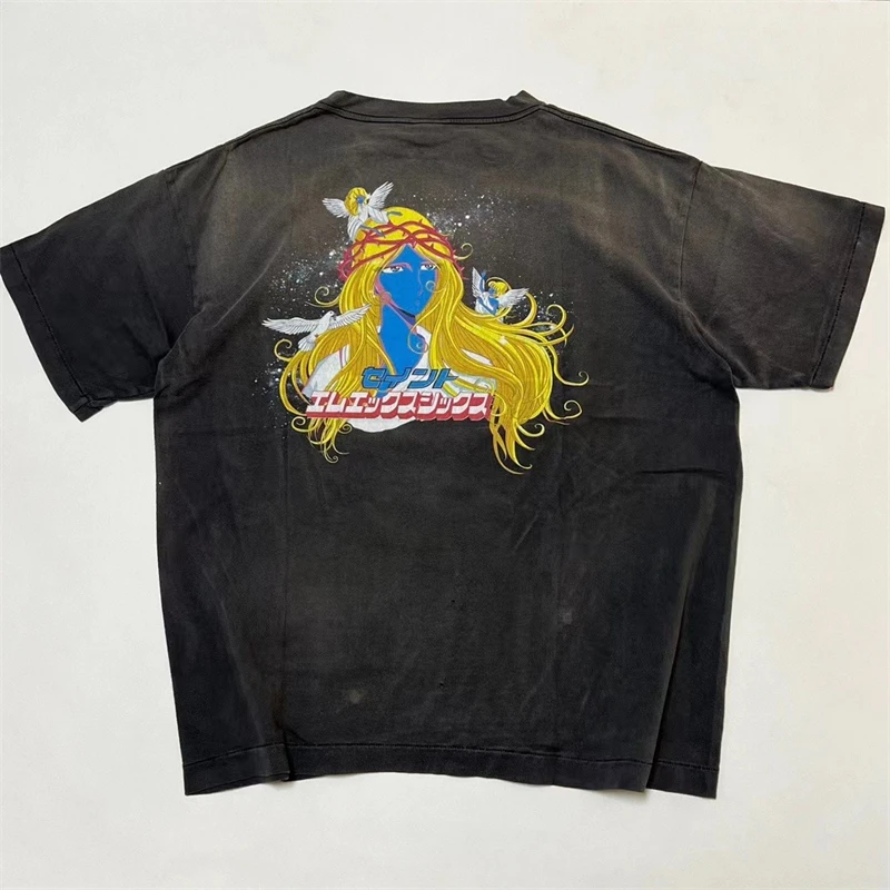 Lavado preto Saint Michael t-shirt para homens