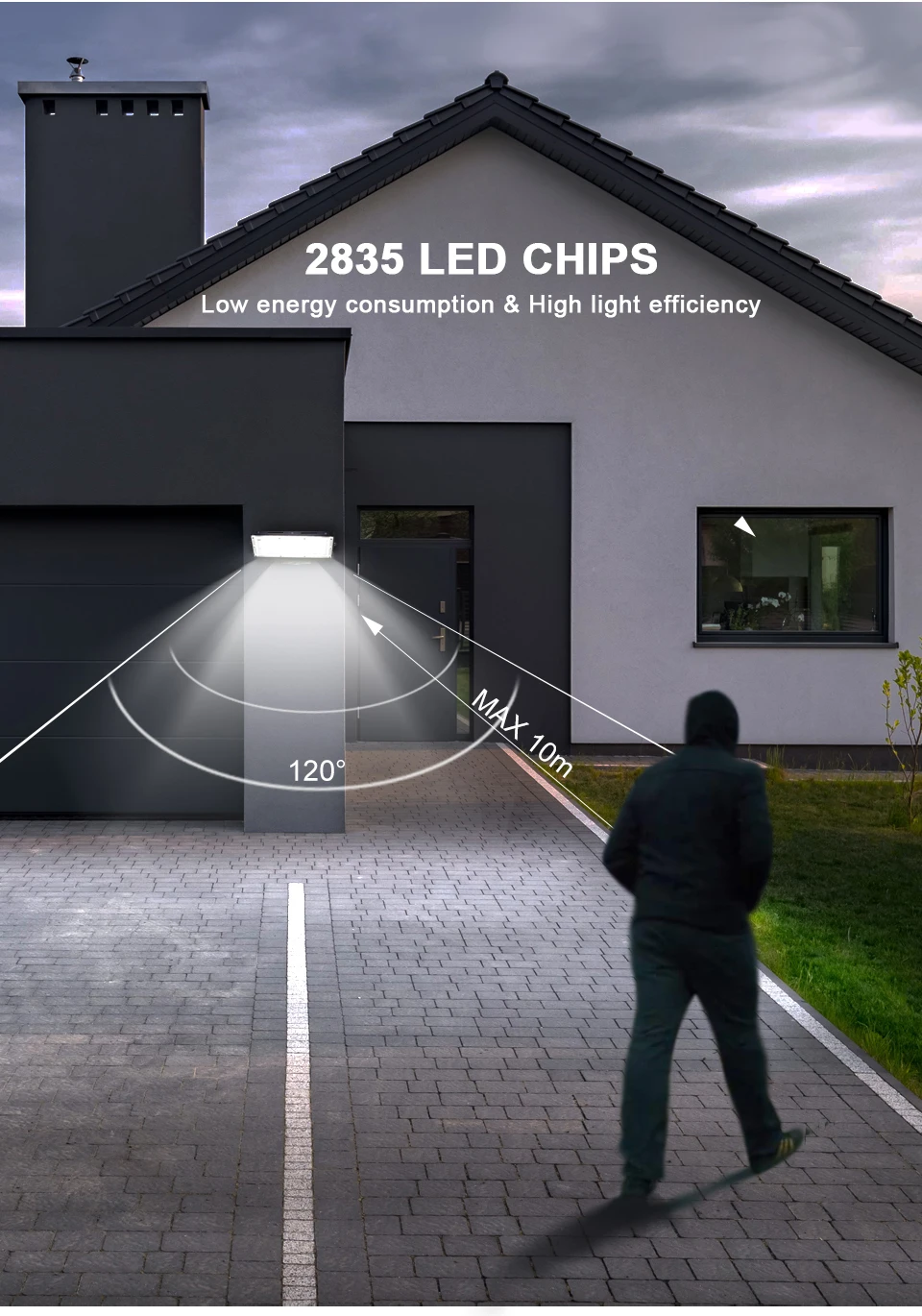 LED reflektor so šikmým pohľadom zdôrazňujúcim konštrukciu