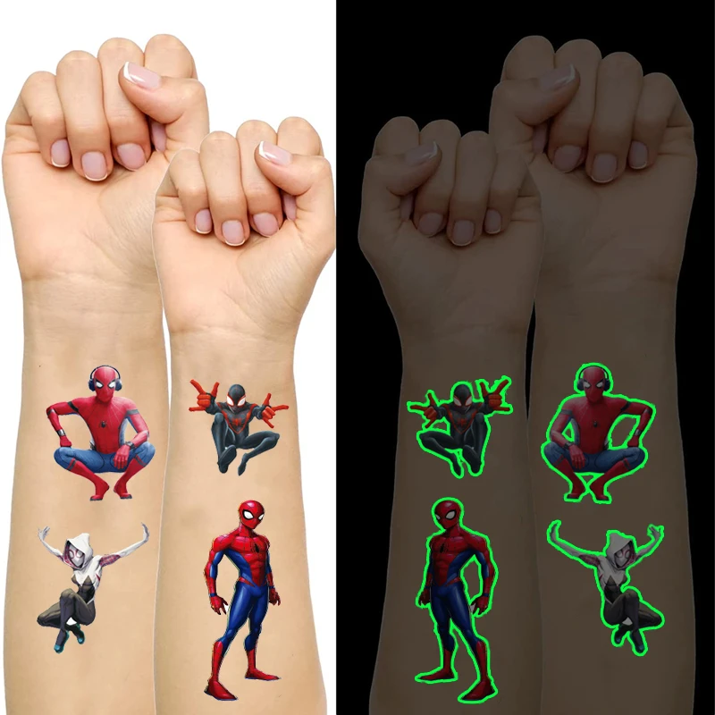 Tatuaggi luminosi Spiderman per bambini stili di supereroi adesivi