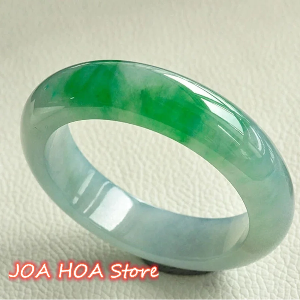 Real Burma Jadeite Green Emerald Bracelet Hand Carved Floating Flower Ice Glutinous Species Jade Bangle Fine Jewelry Hand-Ring
