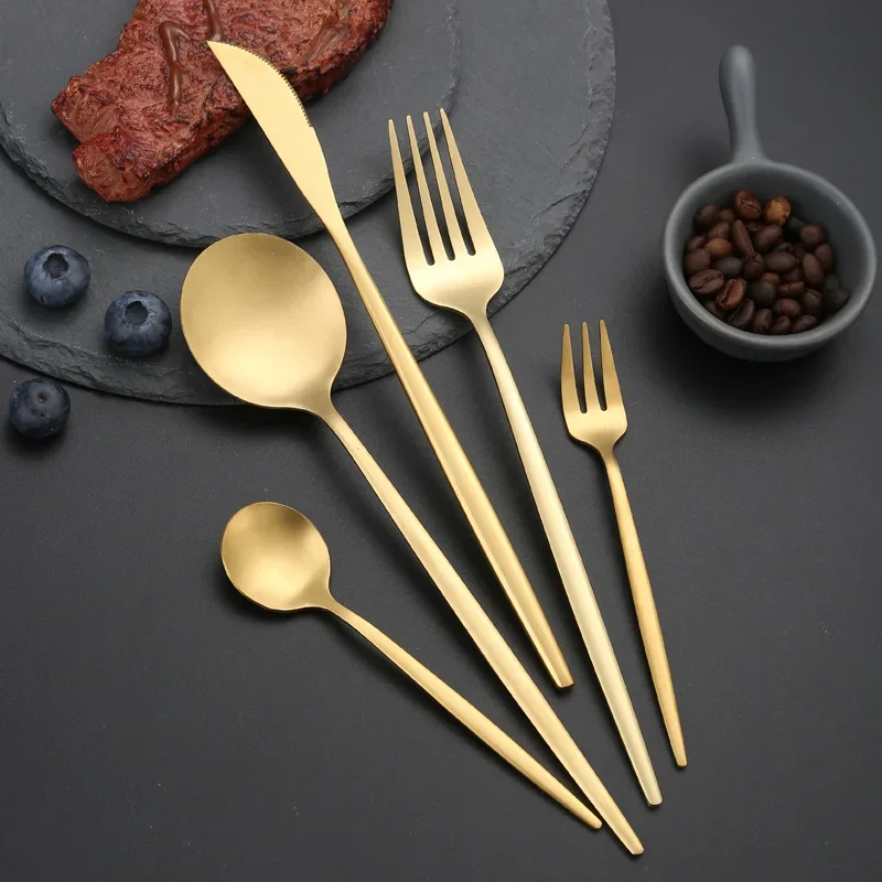 30Pcs Dinnerware Set Stainless Steel Dinner Knife Fruit Fork Spoon Cutlery Set Kitchen Tableware Silverware Sets tableware set