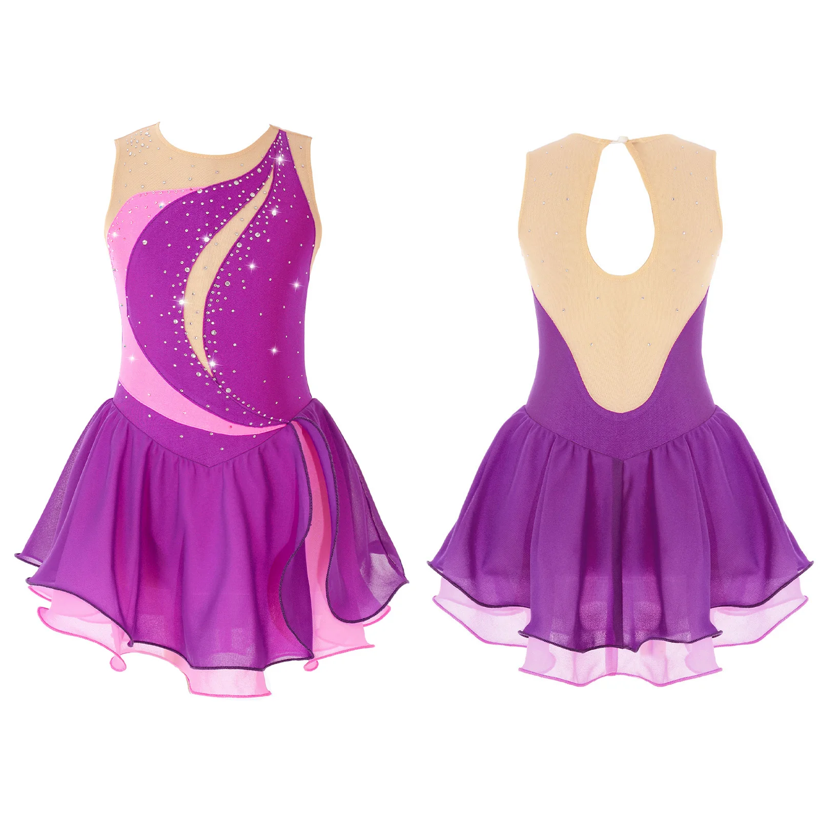 thumbnail image 1 of Vestido de baile lírico de Ballet para niñas, vestido de baile artístico con diamantes de imitación brillantes, disfraz de Leotardos de gimnasia rítmica con volantes, 1 of 5