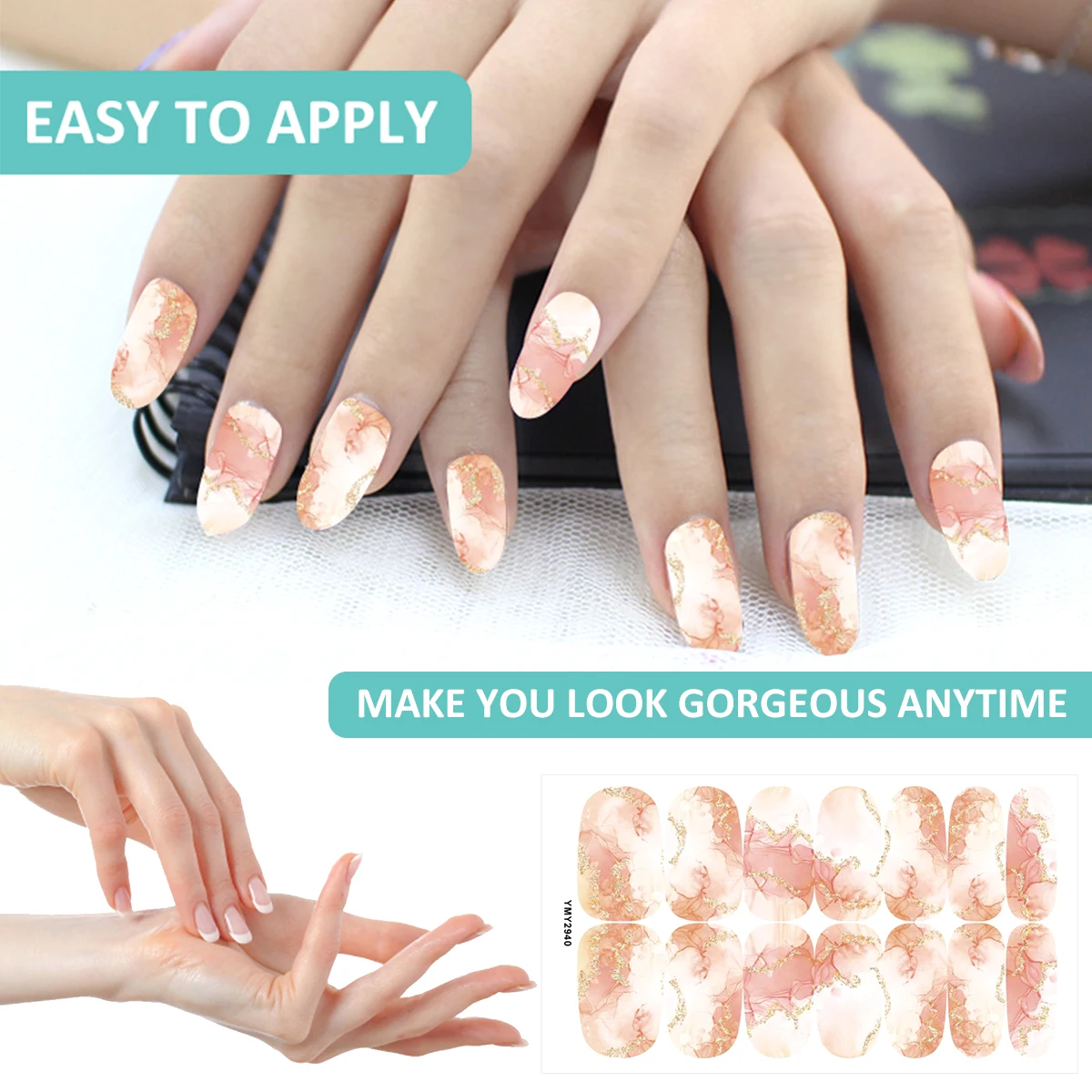 10/12 Sheets Self-adhesive Nail Stickers With Nail File Full Pack Nail Stickers Creative DIY Nail Art Decals Girls Color Fashion 5