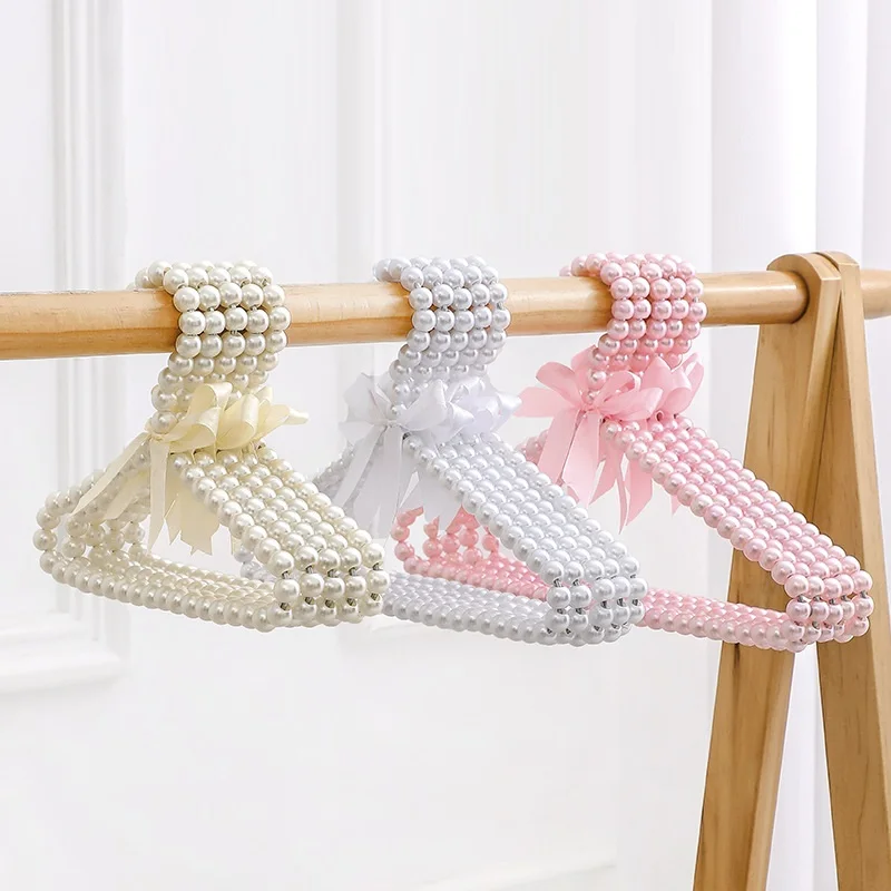 100Pcs 20/25/23cm Pearl Hanger Kids Small Pearl Beads Bow Clothes Hangers Elegant Standard Hangers for Children Pet Dog