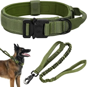 Adjustable Military Tactical Nylon Dog Collar and Leash Set - Durable Training Collar for Dogs - 1PC 1
