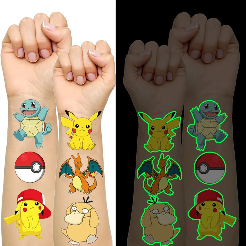 Pokemon Luminous Tattoos for Kids Pikachu Styles Temporary Tattoos Stickers Boys Girls Glow Party Supplies Gifts for Children 2