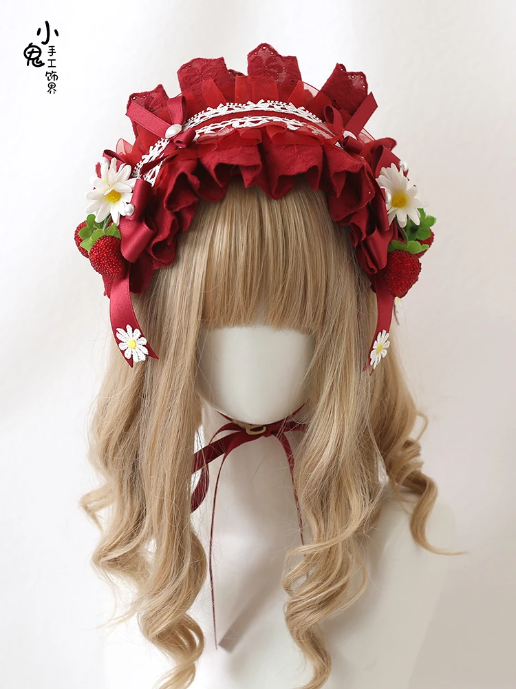 

Original Lolita Strawberry Lolita Headdress Dark Red Strawberry Element Hair Band Headband Sweet Hair Accessories