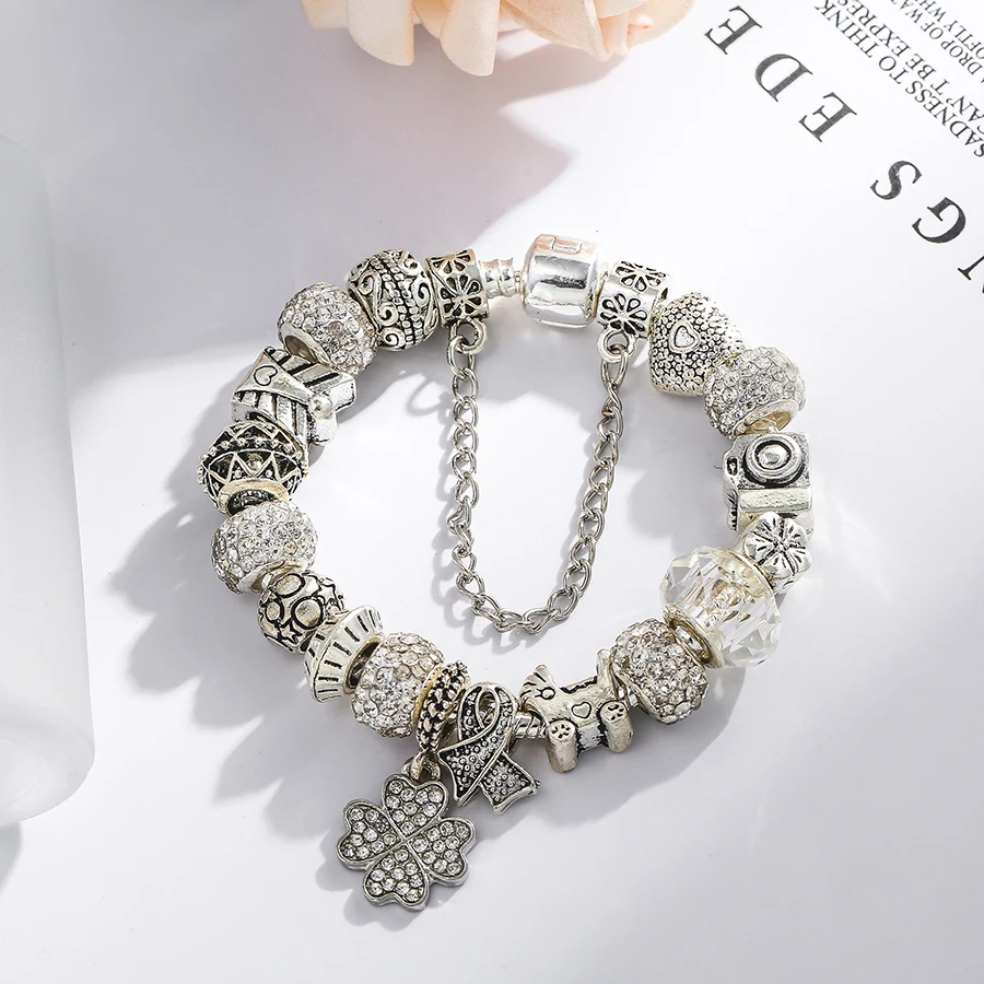 Bracelet Jewelry Dinglly Beads Lucky Charm Bracelets For Women Original Streamer Crystal Beaded Bangle Fashion Gifts