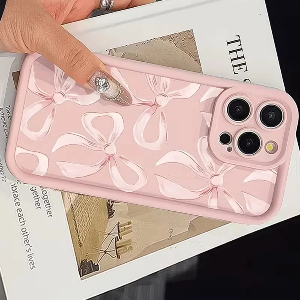 Pink Bow Heart Design Shockproof Phone Case - Soft TPU Cover