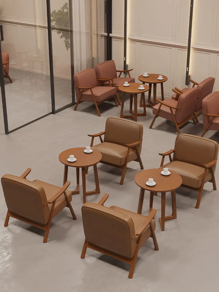 

Nordic solid wood book bar, milk tea shop, coffee shop, sofa, table and chair combination, single person double chair, lounge ar