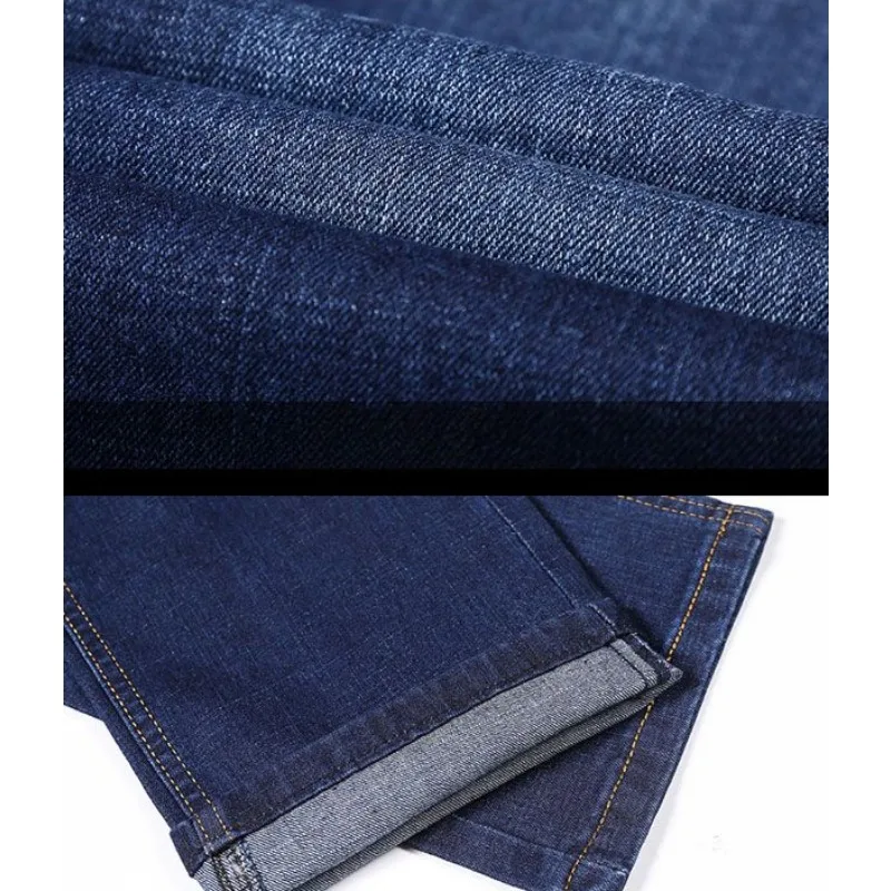 2023 Autumn Winter New Thick Loose Casual Jeans Pants Men Straight Elastic Plus Fat Size Thick Warm High Waist Long Trousers