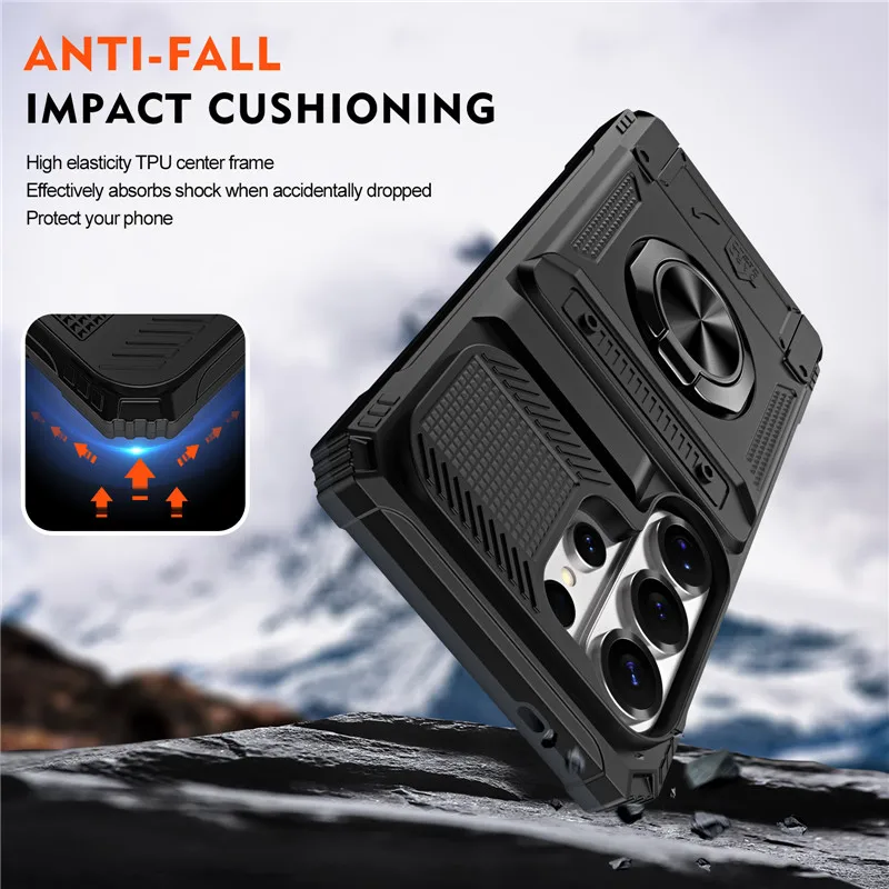 Armor Shockproof Magnetic Ring Stand Holder Case with Card Slot Wallet Back Cover