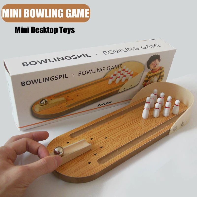

1 PC Wooden Mini Desktop Bowling Game Fun Indoor Parent-Child Interactive Table Game Hand Traning Bowling Developmental Toy Set