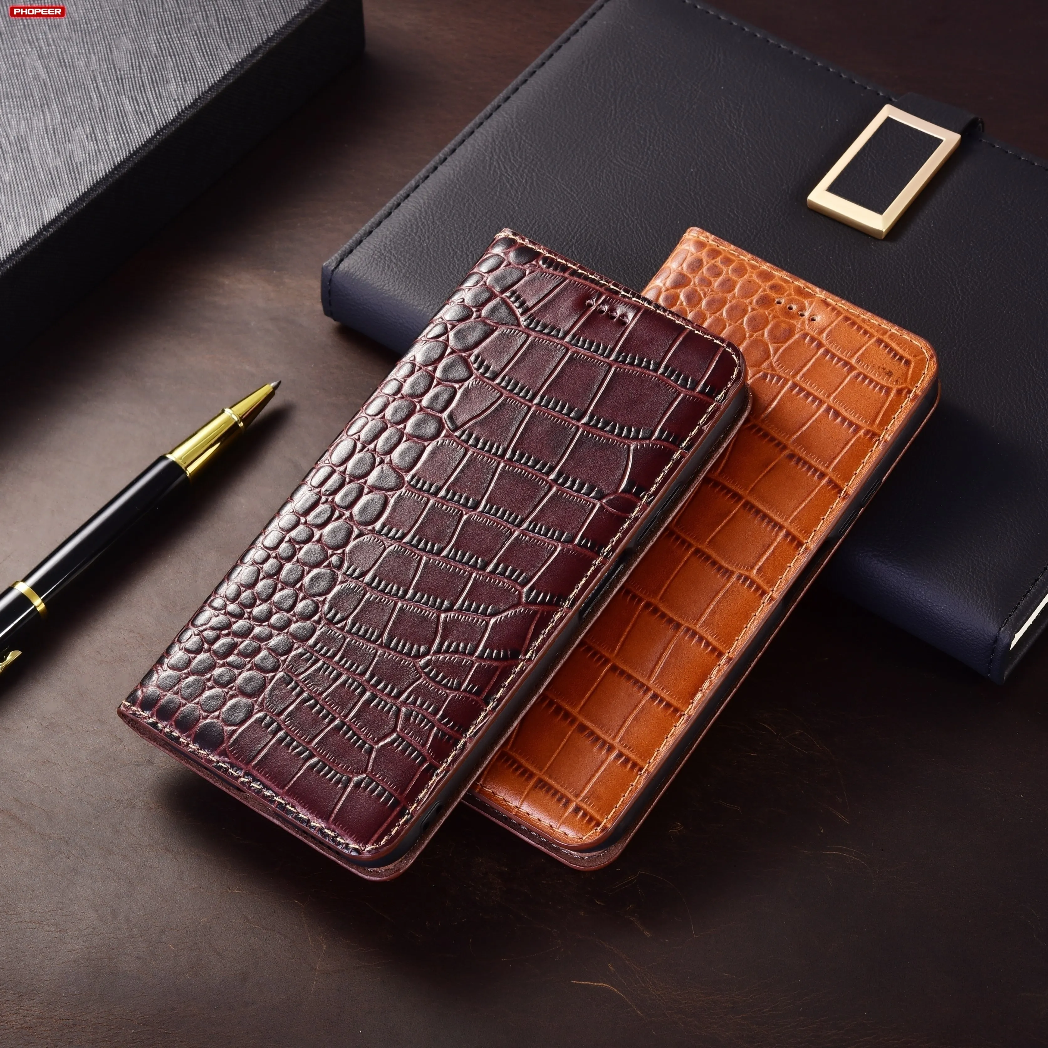 Genuine Leather Magnetic Wallet Cover