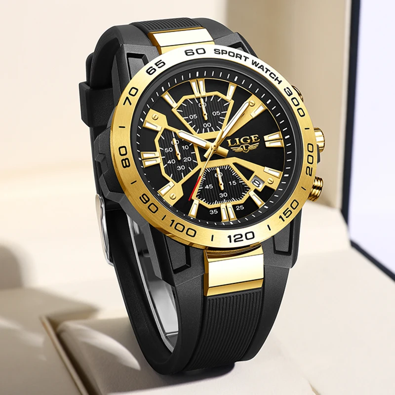 LIGE Fashion Sports Chronograph Watch Men Business Silicone Waterproof Men's Quartz Wristwatches Casual Military Date Watch Men 6
