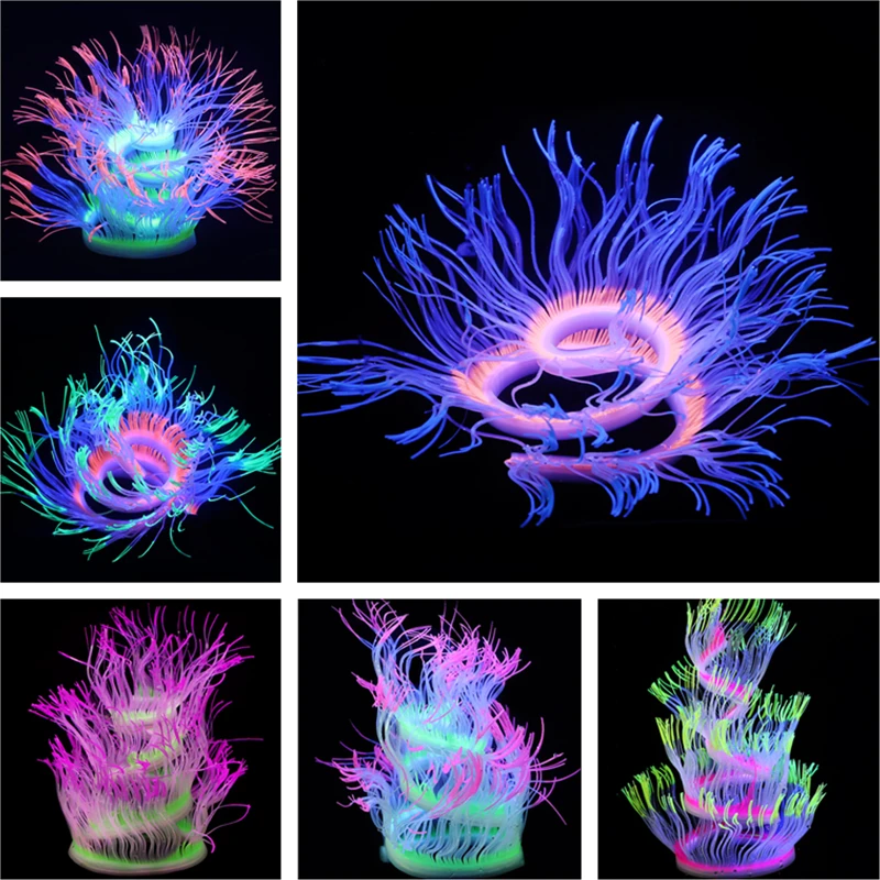 New Flexible Style Silicone Aquarium Coral Anemone Decoration Artificial Fish Tank Sea Anemone Ornament Glowing In Light