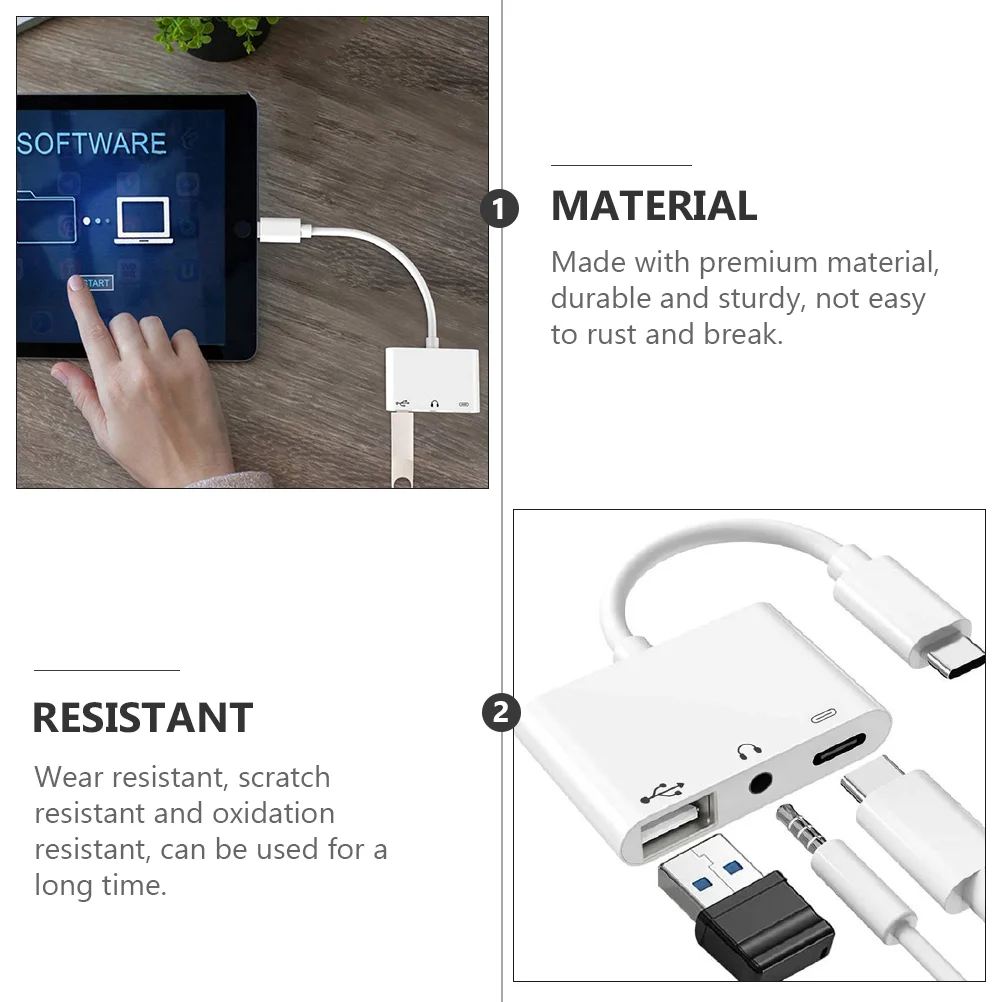 전문 C타입 헤드폰 어댑터, 노트북 전화 어댑터, 다기능 이어폰, USB 2.0, 충전, 3.5mm 조명