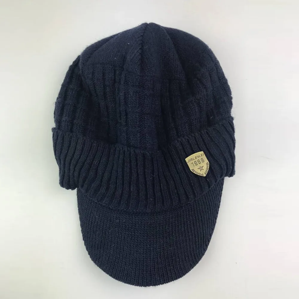 Leisure Streetwear Cap Winter Hat 2023 Men Warm Baggy Weave Crochet Winter Wool Knit Ski Beanie Caps Hat Gorras Para Hombres 4