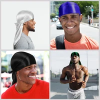 3PCS/LOT Men Silky Durag Long Tail Pirate Hat Headband Turban Dome Wave Cap Unisex Wig Cap Elastic Band Satin Bonnet 3