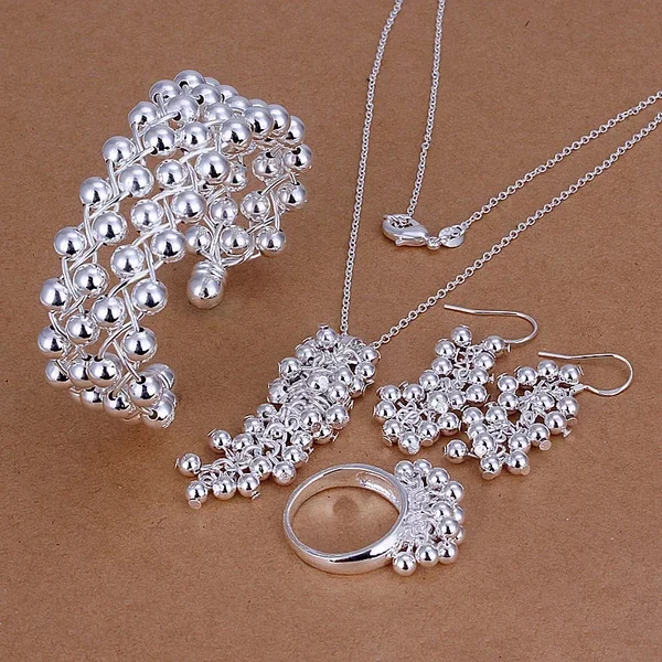 

Christmas gift girl women lady bead grape Wedding Earrings ring bracelet necklace fashion Silver color jewelry sets