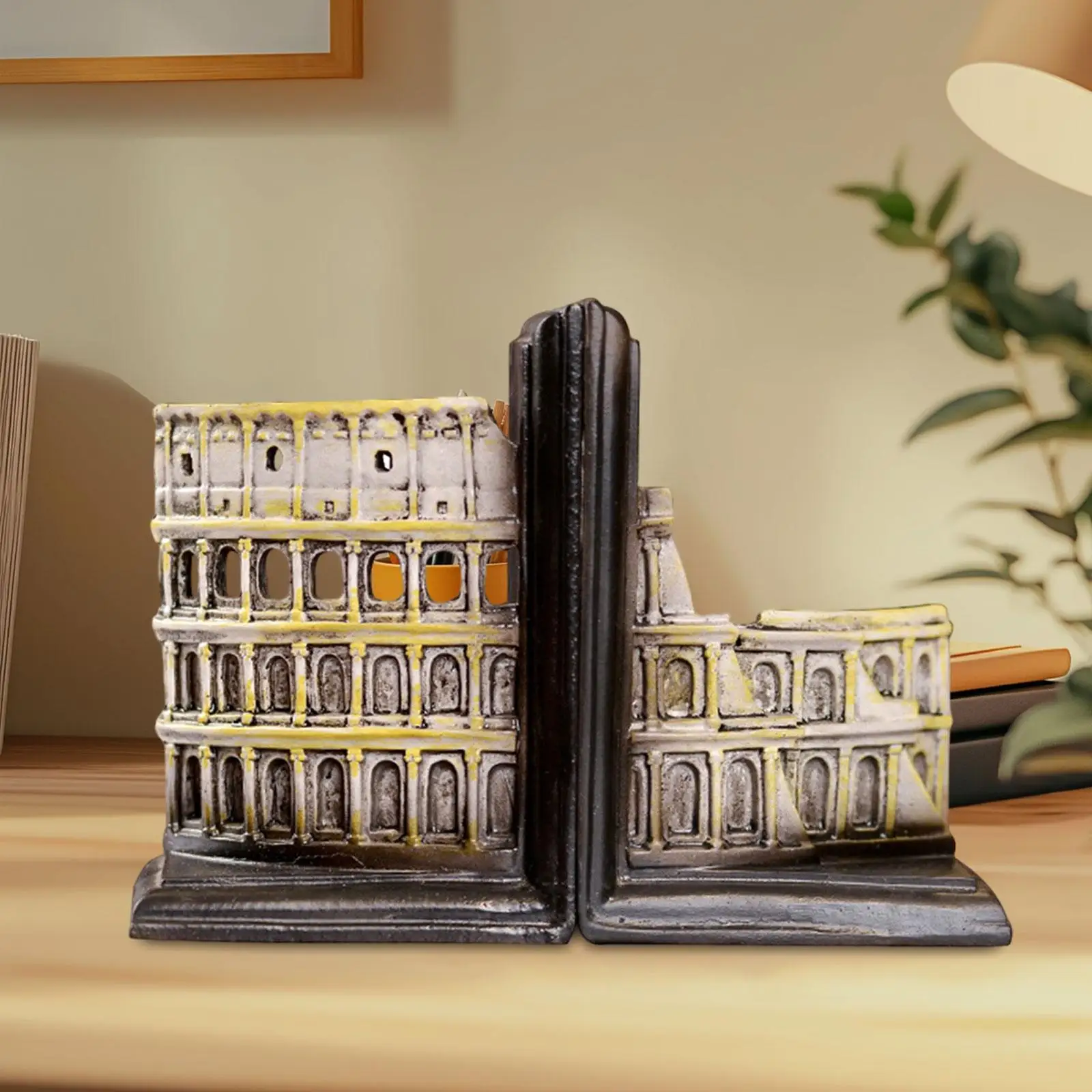 2x Decorative Bookends,Resin Book Ends Home Bookends of The Colosseum Book Stoppers for School Cookbooks Library Heavy Books