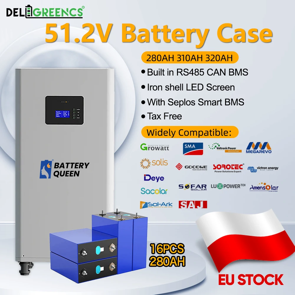 폴란드 Lifepo4 배터리 팩 내장, 셀로스 BMS Lifepo4 배터리 보조배터리, 태양열 저장, 면세, 48V, 51.2V, 280AH, 15KW