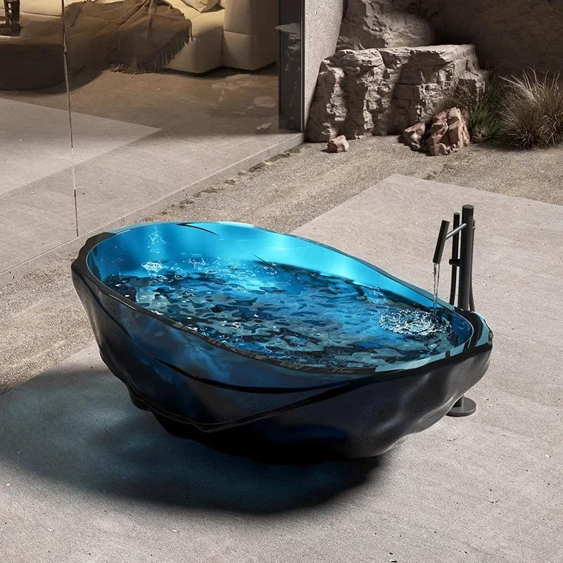 Water ripple freestanding bathtub hotel bathtub transparent colored crystal special-shaped bath