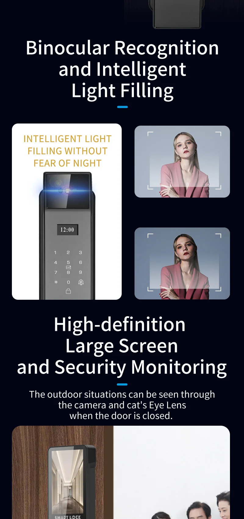 Tuya APP Smart Life APP Control Voice Intercom Smart Lock 3D Face Recognition Fingerprint Password Smart Door Lock With Camera