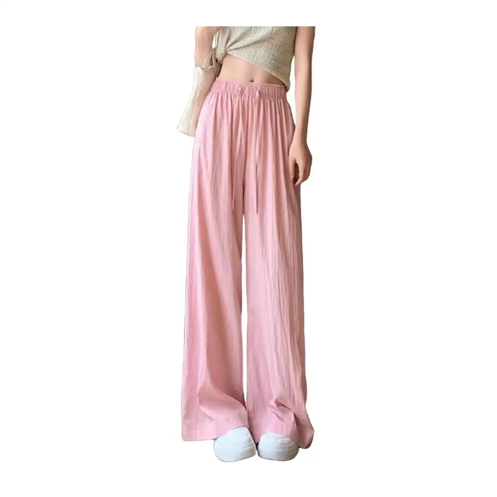 Women’s ice silk high waist wide leg loose summer trousers pink