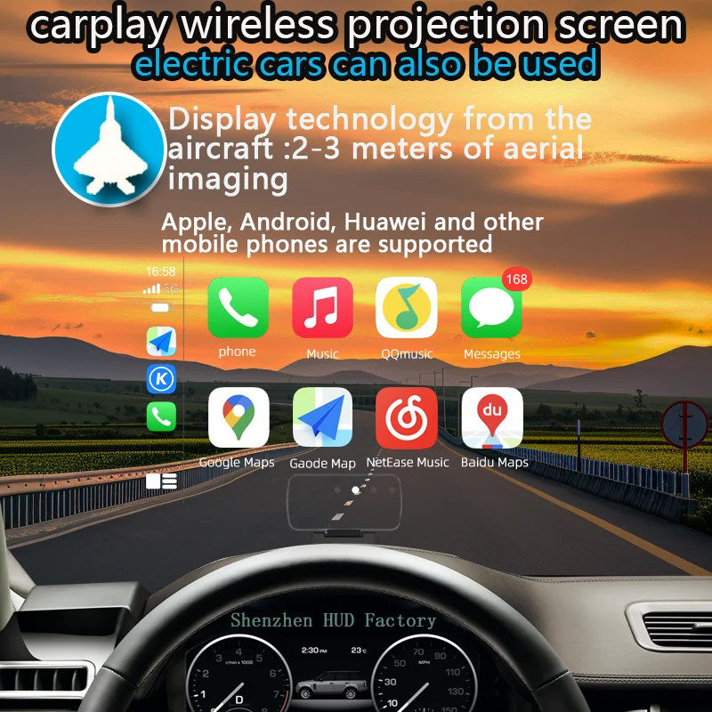 Navegador HUD; HUD dividido; velocímetro, altímetro; Mirroring inalámbrico de pantalla automática CarPlay/Hicar/Android; 2-3 metros de imágenes aéreas 2