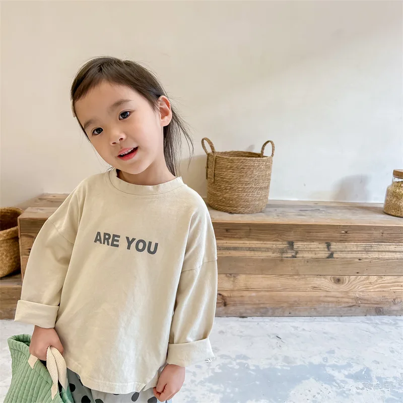 

2023 Spring New Baby Long Sleeve T Shirt Fashion Letter Print Girls Cotton T Shirt Baby Boys Bottoming Tops Cotton Kids Clothes
